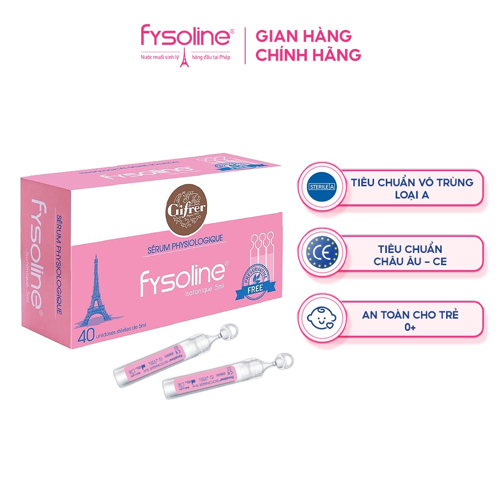 Nước muối sinh lý Fysoline Gifrer nhập khẩu Pháp hồng vàng vệ sinh mắt, mũi, miệng cho bé