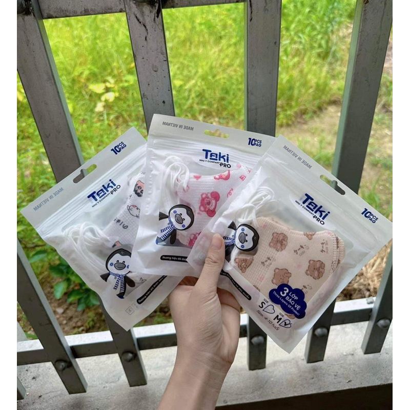 [Trẻ em] 50 Chiếc Khẩu Trang Y Tế 5D Trẻ Em Từ 3 Đến 8 Tuổi Hãng Taki Vải Lụa In Hình Hoạ Tiết Dễ Thương, Rõ Nét