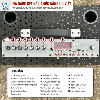 Loa Bluetooth Xách Tay Leong L-111 Sành Điệu, Âm Bass Chuẩn, Chỉnh Bass Treble Trên Micro, Pin Khỏe.