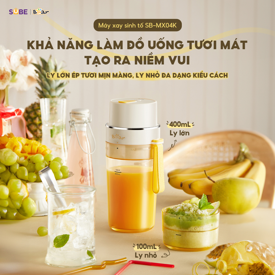 Ảnh Máy Xay Sinh Tố Cầm Tay Bear Máy Xay Rau Củ Quả Làm Sinh Tố Máy Xay Nước Ép Mini Máy Xay Mini Tích Điện 400ml SB-MX04K 2
