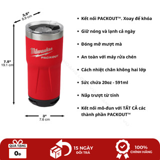 Bình giữ nhiệt Packout 591ml 4822-83-92R MILWAUKEE 20oz. Giữ nhiệt cả ngày 48-22-8392R 48-22-8392B