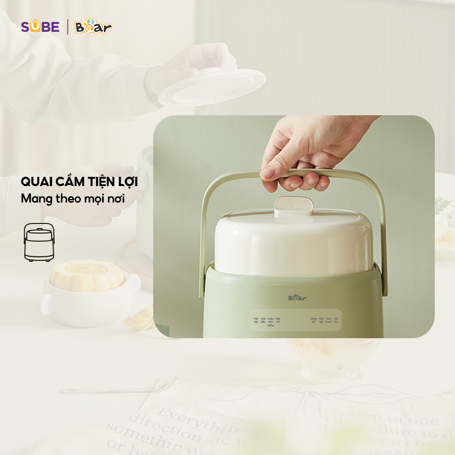 Ảnh Nồi Nấu Cháo Chậm BEAR 1L Có Xửng Hấp 8 Chế Độ Nấu Hầm Nồi Chưng Yến Nồi Nấu Chậm Cho Bé Giữ Trọn Dinh Dưỡng SC-4H10E 3