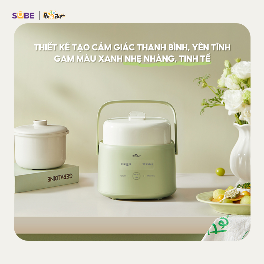 Ảnh Nồi Nấu Cháo Chậm BEAR 1L Có Xửng Hấp 8 Chế Độ Nấu Hầm Nồi Chưng Yến Nồi Nấu Chậm Cho Bé Giữ Trọn Dinh Dưỡng SC-4H10E 2
