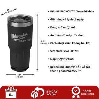 Ly giữ nhiệt 887ml Milwaukee 48-22-8393 8393B 8393R khóa Kết nối PACKOUT Milwaukee. Inox chuẩn 304