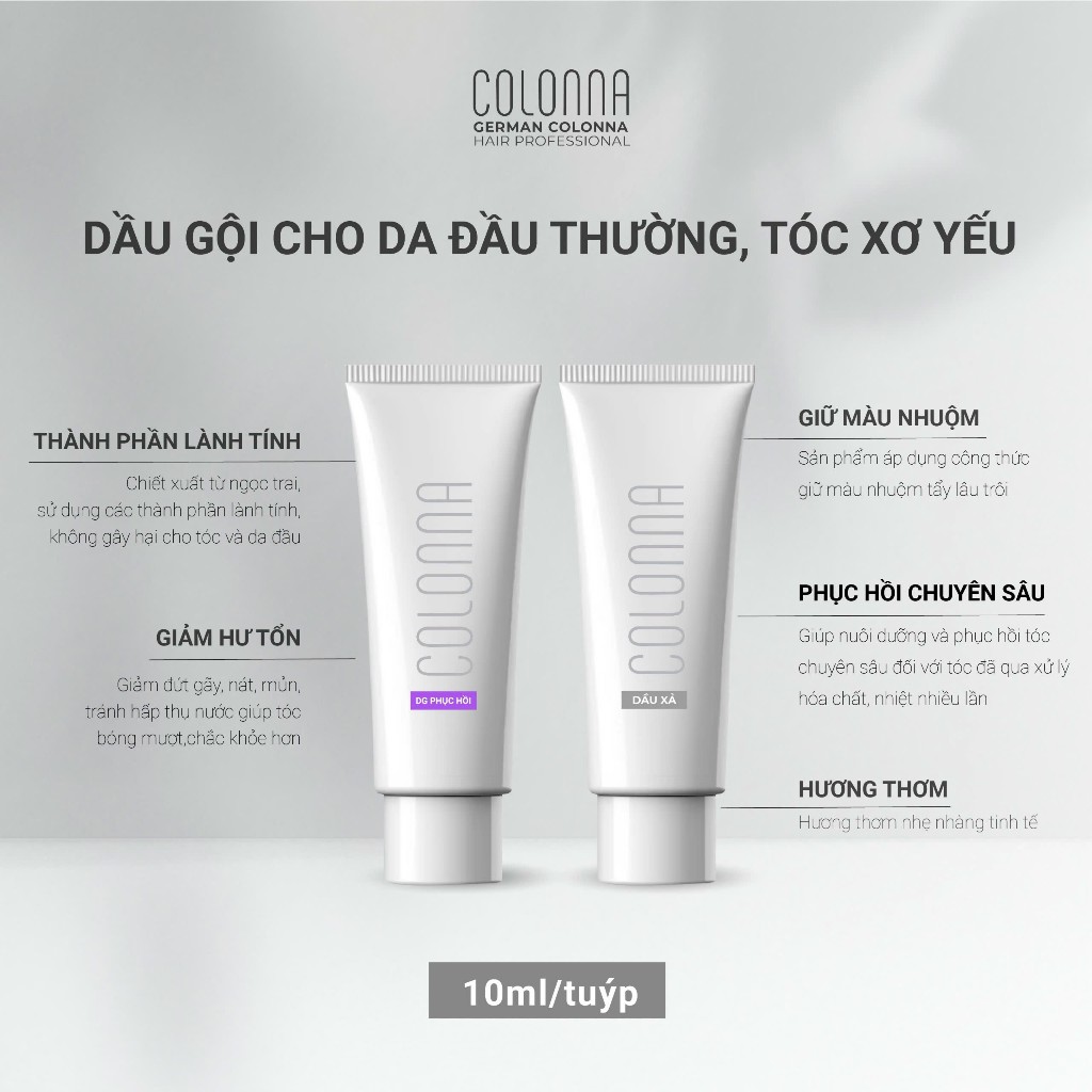 Bộ gội xả Colonna Moisturizing care dành cho tóc nối, tóc hư tổn nặng da đầu thường dung tích 20ml