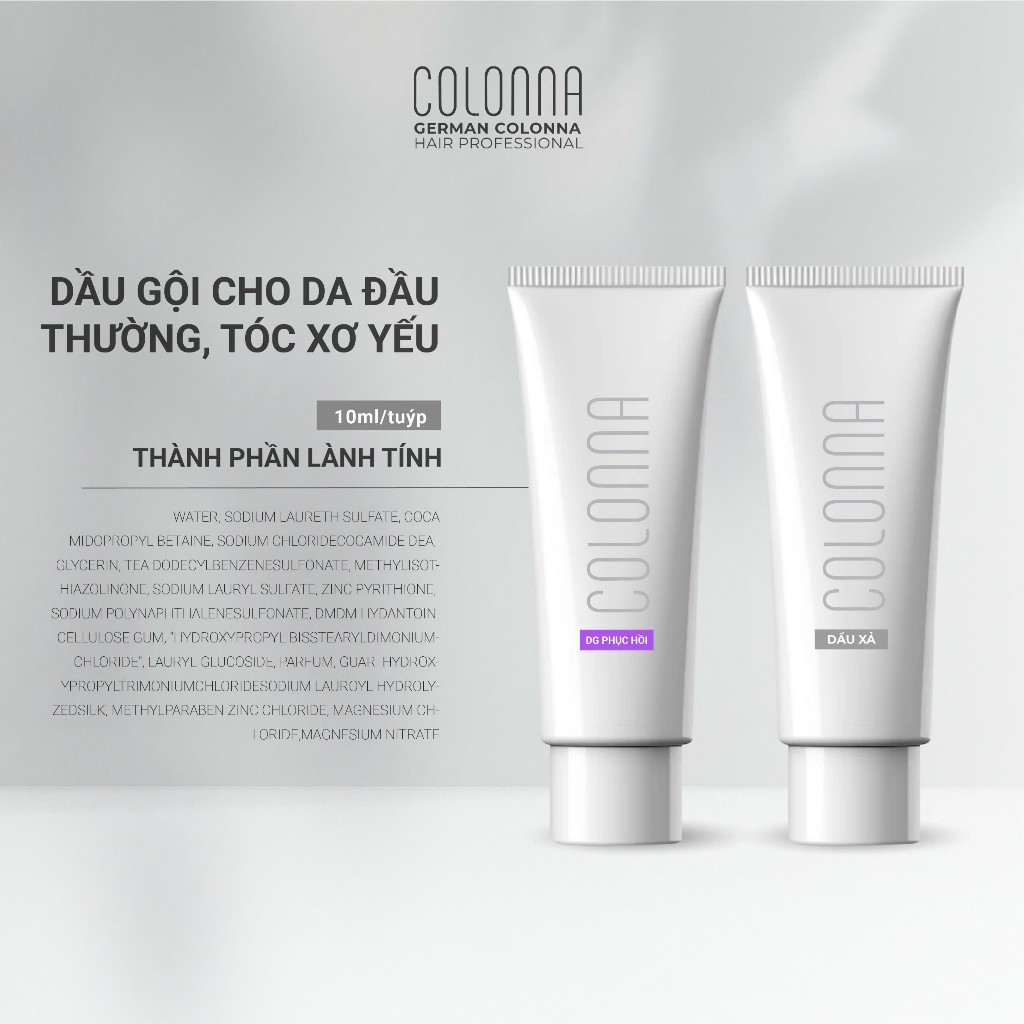 Bộ gội xả Colonna Moisturizing care dành cho tóc nối, tóc hư tổn nặng da đầu thường dung tích 20ml