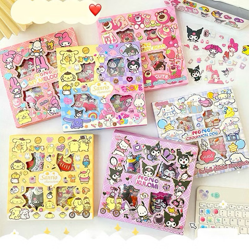 Hộp 96 tấm sticker họa tiết Kuromi Capybara không trùng lập siêu dễ thương