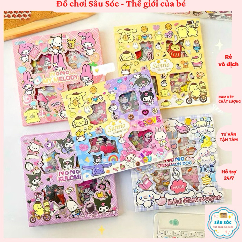 Hộp 96 tấm sticker họa tiết Kuromi Capybara không trùng lập siêu dễ thương