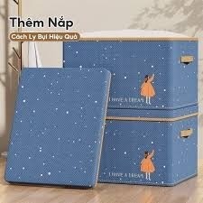 Hộp vải đựng quần áo hoạ tiết cute có nắp đậy và tay cầm xách