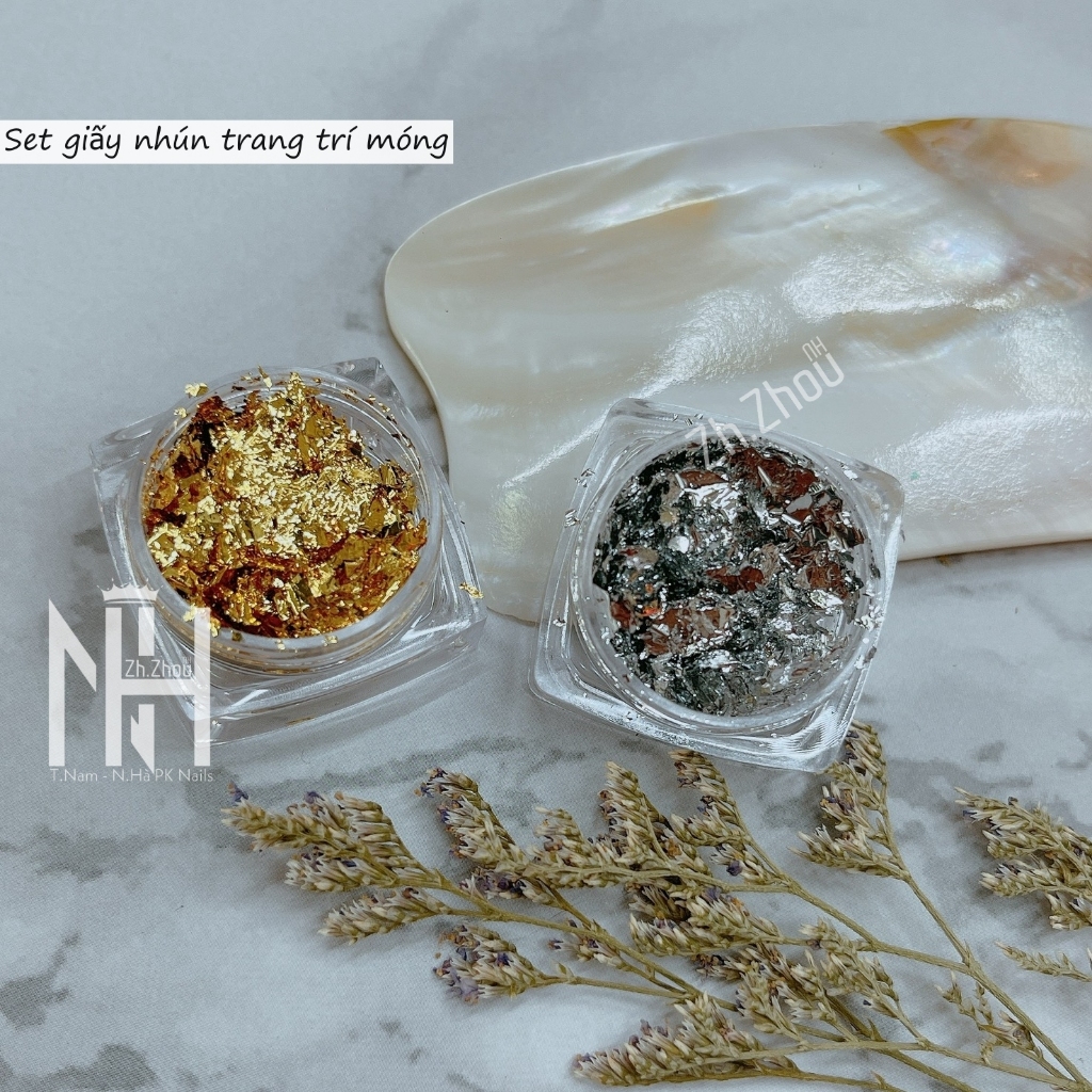 SET giấy nhún, set giấy nhún vàng bạc 12 ô, giấy nhún ẩn gel, vân đá