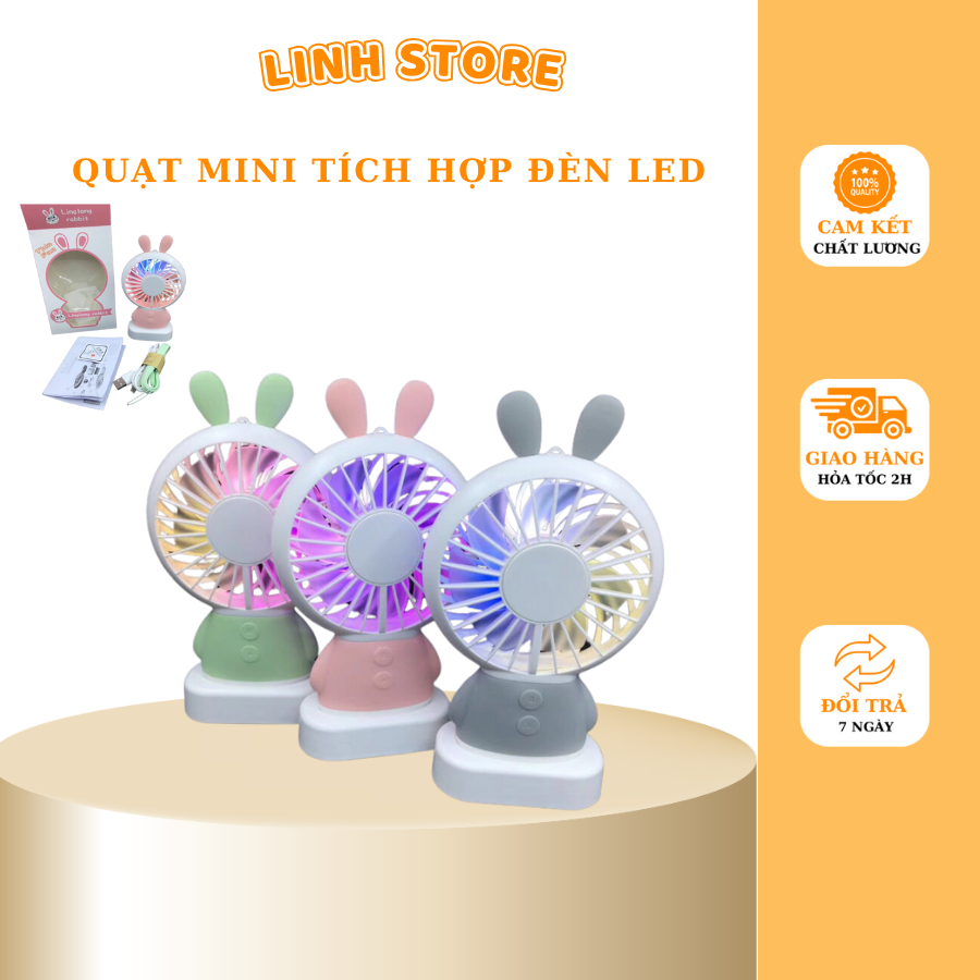 Quạt mini siêu dễ thương tích hợp đèn led Linglong Rabbit