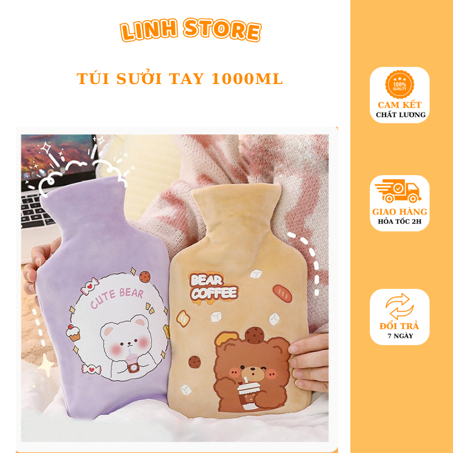 Túi chườm nóng lạnh, Túi giữ nhiệt hạ sốt giảm đau bụng kinh 1000ml vải nhung cao cấp, Quà tặng cho bạn gái