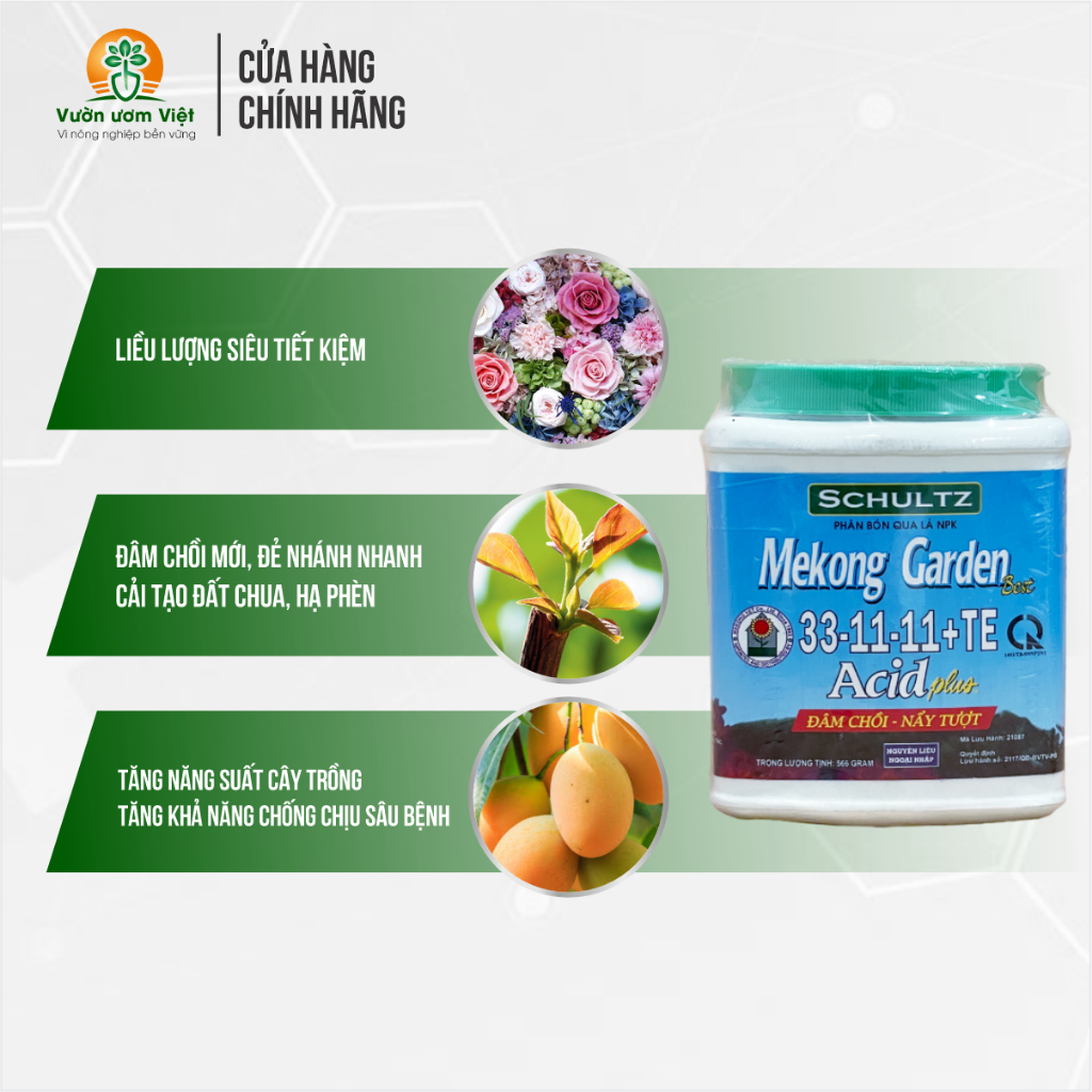 Phân bón 33 - 11 - 11 + TE dưỡng đọt, nuôi bộ lá xanh khỏe, cơi đọt mập mạp, to khỏe - Hộp 566gr