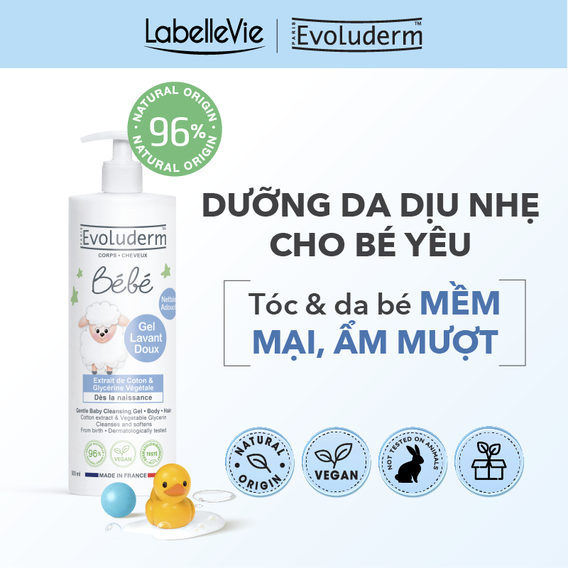Ảnh Gel tắm gội làm sạch dưỡng ẩm toàn thân cho em bé Chính hãng Evoluderm 500ml (9135) 1