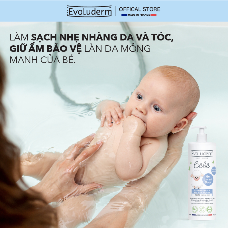 Ảnh Gel tắm gội làm sạch dưỡng ẩm toàn thân cho em bé Chính hãng Evoluderm 500ml (9135) 4