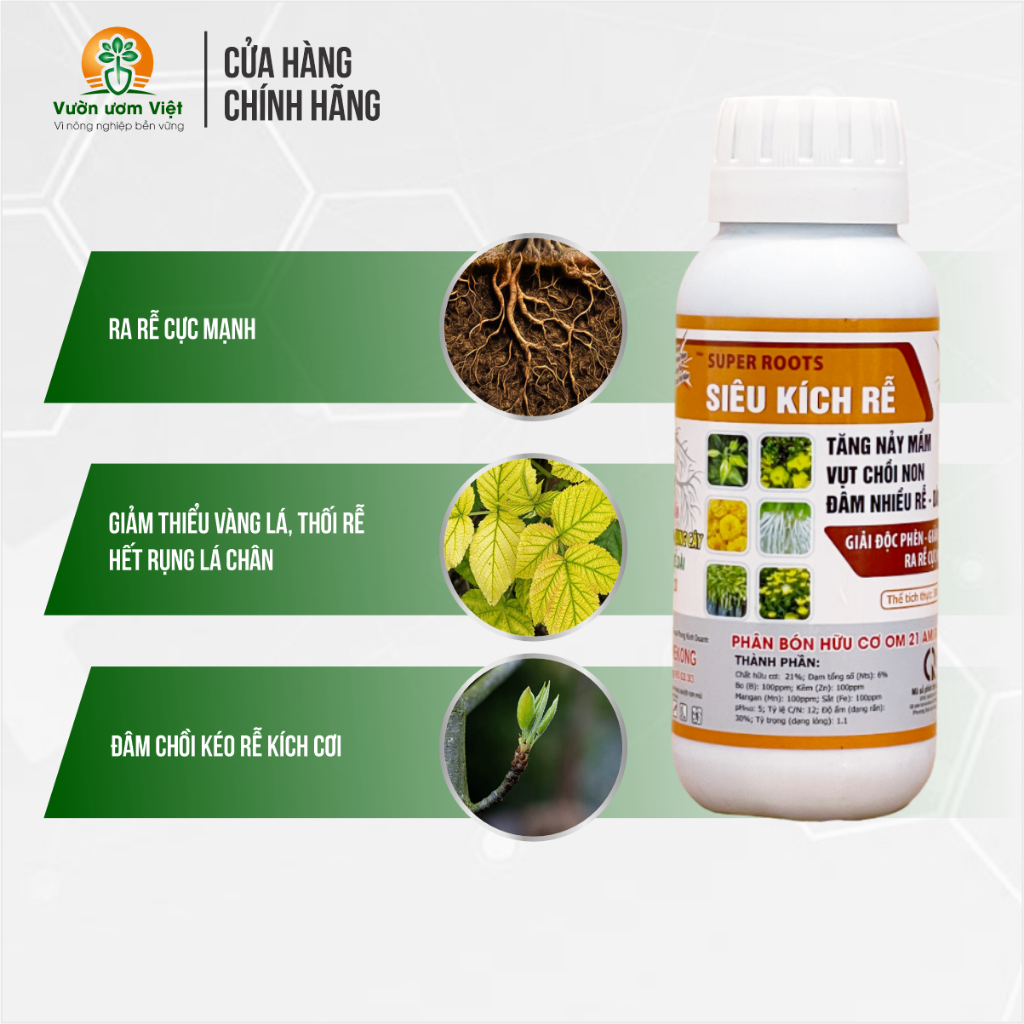 SUPER ROOTS SIÊU KÍCH RỄ thần tốc, phục hồi nhanh cây trồng sau bệnh tật, thu hoạch, nhiễm độc 500ml