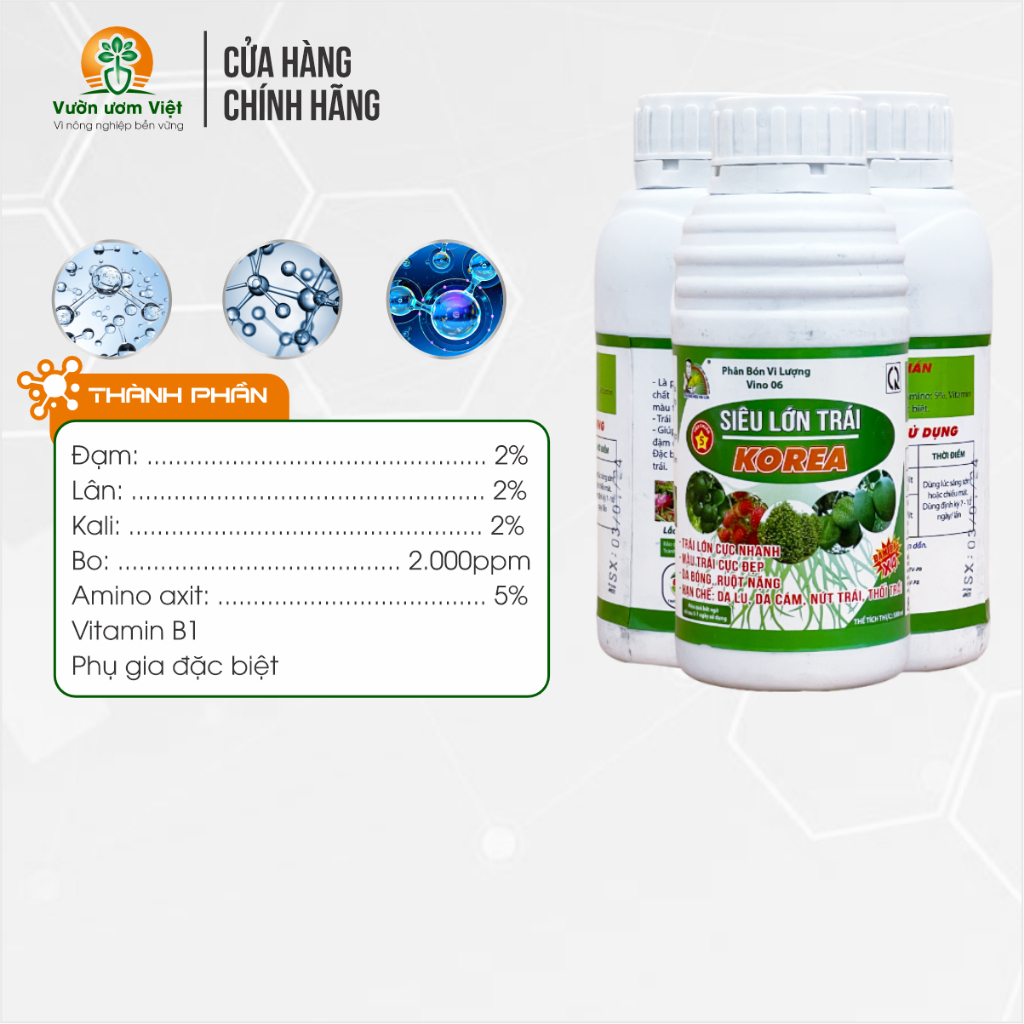 Phân bón SIÊU LỚN TRÁI KOREA to trái, quả sáng dệp, năng suất tốt, ngọt quả, nâng cao hương vị 500ml