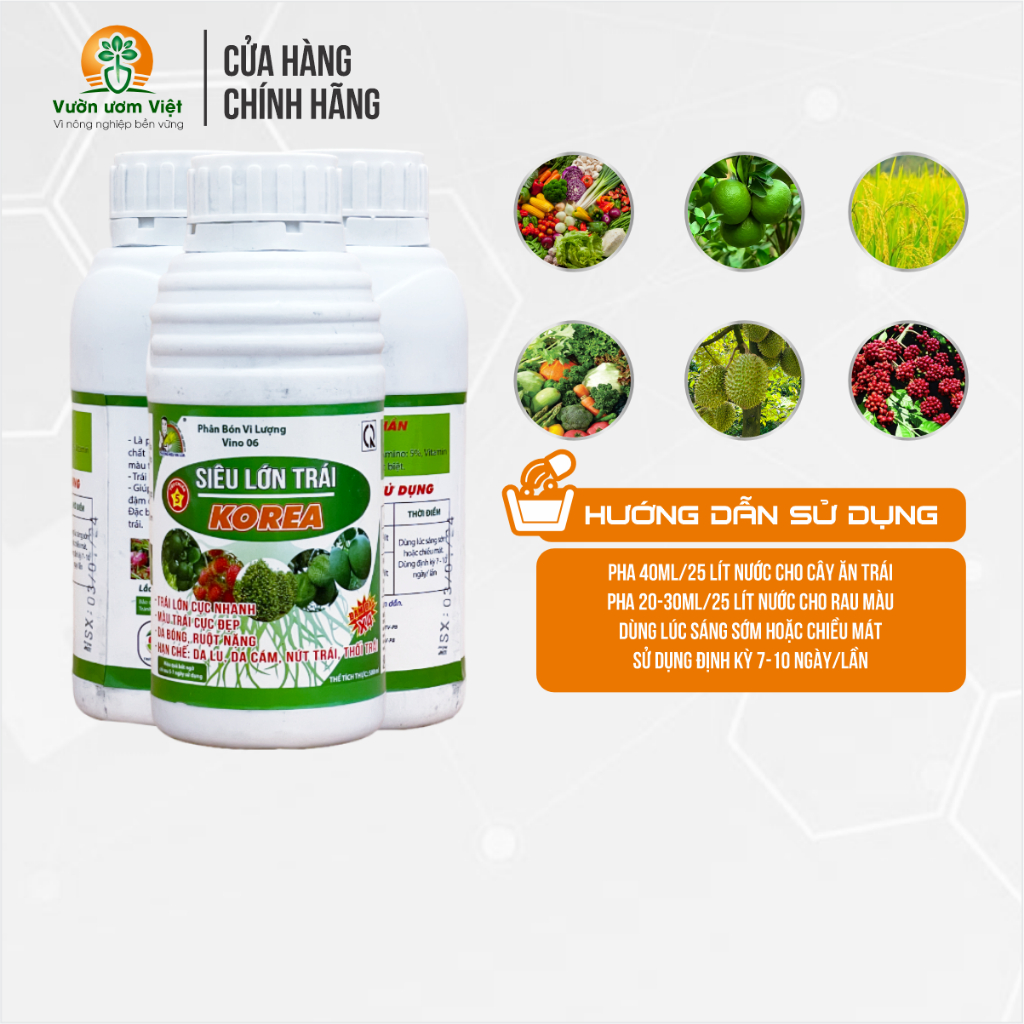 Phân bón SIÊU LỚN TRÁI KOREA to trái, quả sáng dệp, năng suất tốt, ngọt quả, nâng cao hương vị 500ml