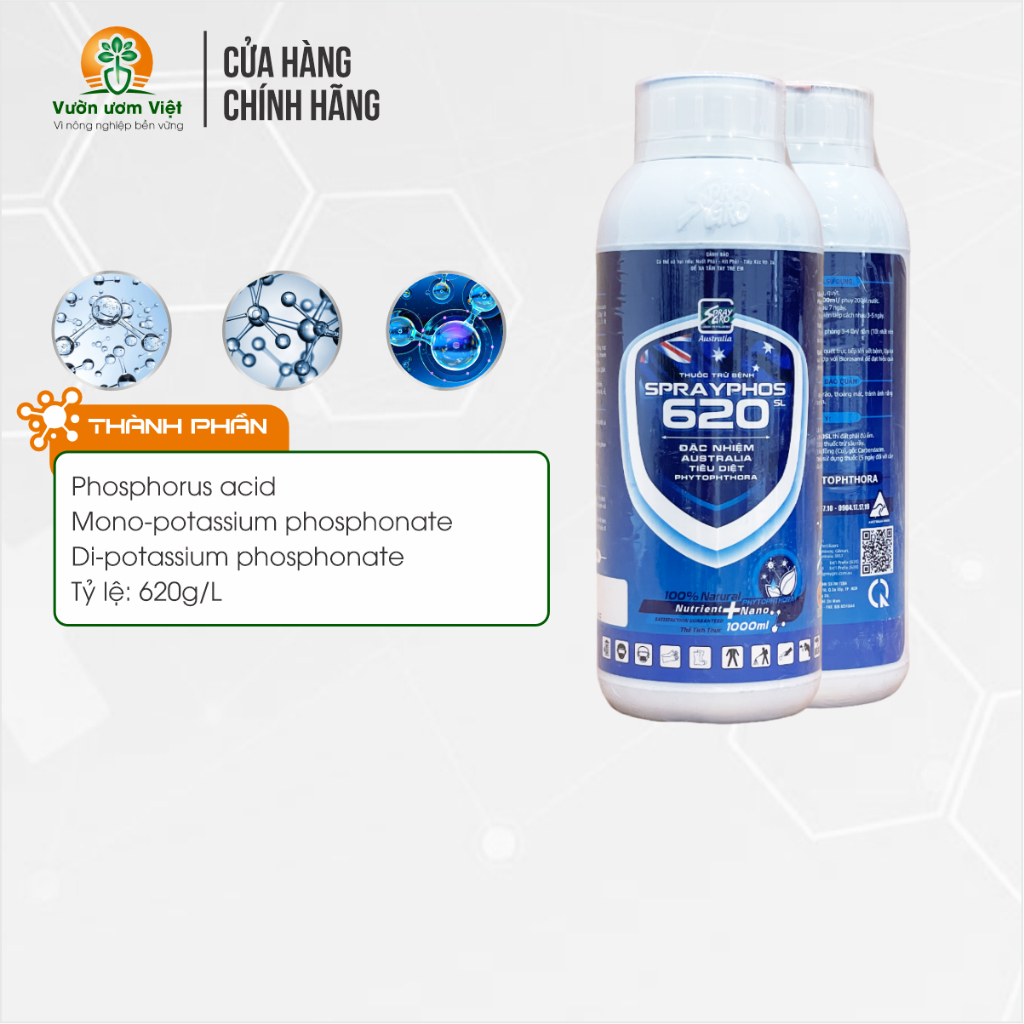 Thuốc trừ bệnh Sprayphos 620SL trị nứt gốc, nứt thân, xì mủ, thối trái, lở da, nấm bệnh cây trồng