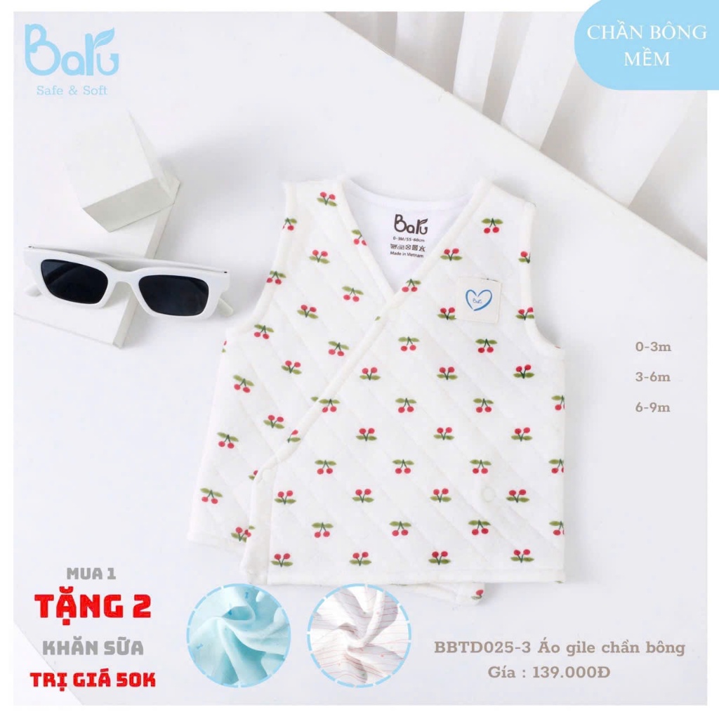Ao ghi lê Baru 2 lớp cho bé siêu xinh (tặng kèm 2 khăn sữa) BBTD025-3