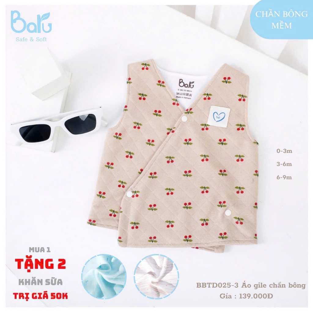 Ao ghi lê Baru 2 lớp cho bé siêu xinh (tặng kèm 2 khăn sữa) BBTD025-3