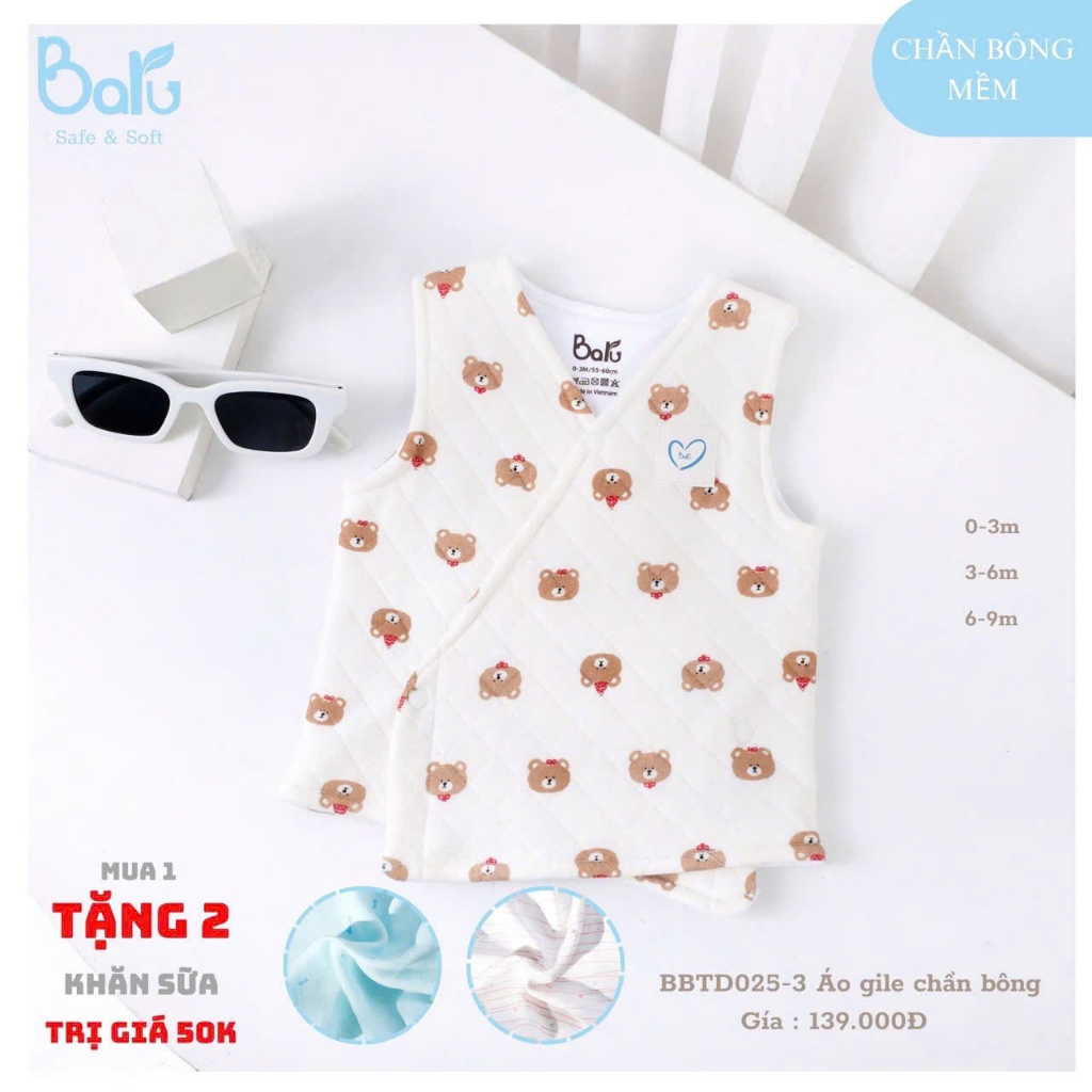 Ao ghi lê Baru 2 lớp cho bé siêu xinh (tặng kèm 2 khăn sữa) BBTD025-3
