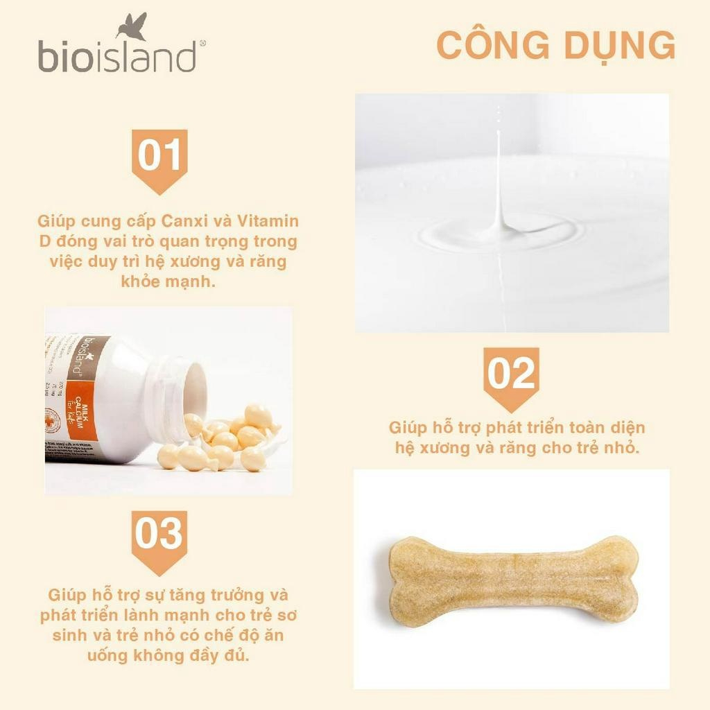 Viên nhai canxi sữa hữu cơ Bioisland For Kid bé phát triển toàn diện, cao lớn, khỏe mạnh, chống còi xương 90 viên