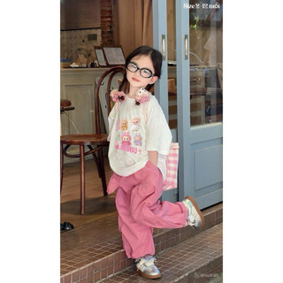[B&G] Sét quần kaki dài mềm áo cotton 4 chiều labubu cho bé gái 2-12 tuổi(13-45kg)