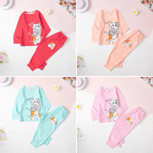 Bô Thu Đông Cotton Cho Bé Gái In Mèo Wow Dễ Thương