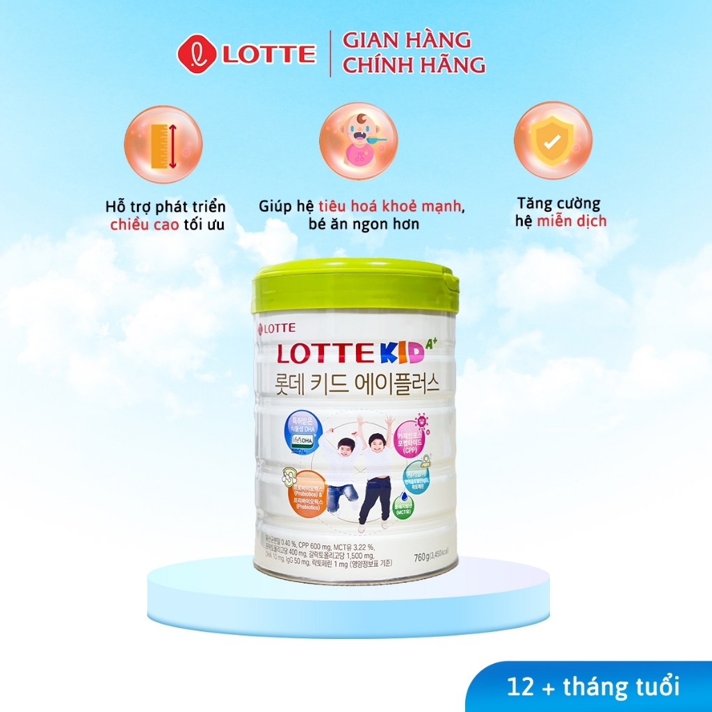 Sữa Bò Lotte Kid A+ Giúp Phát Triển Chiều Cao Lon 760g Bổ Sung Canxi Giúp Ổn Định Hệ Tiêu Hóa Của Bé