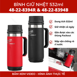 Bình giữ nhiệt 532ml Milwaukee 48-22-8394 inox chuẩn 2 lớp giữ nhiệt, chống va đập gắn được Packout