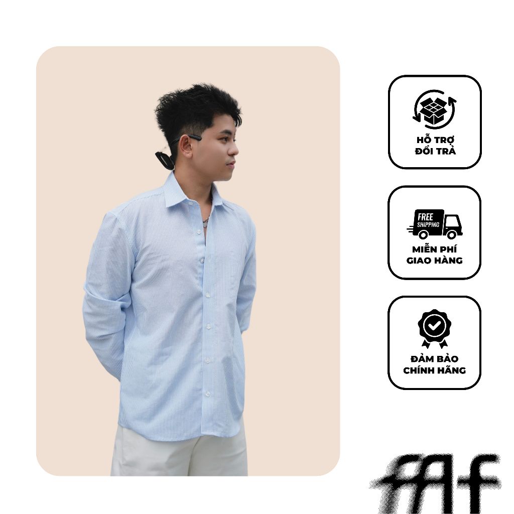 Áo sơ mi nam sọc xanh tay dài kiểu dáng Hàn Quốc, Áo sơ mi nam tay dài MetaForm chuẩn form dáng chuẩn