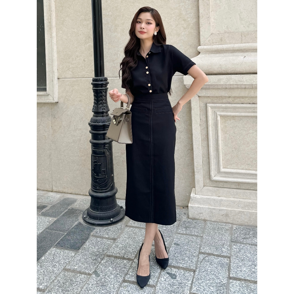 Ảnh BBSTORE’S Set Áo Sơ Mi Phối Chân Váy Suông Dài Thanh Lịch - K3265 2