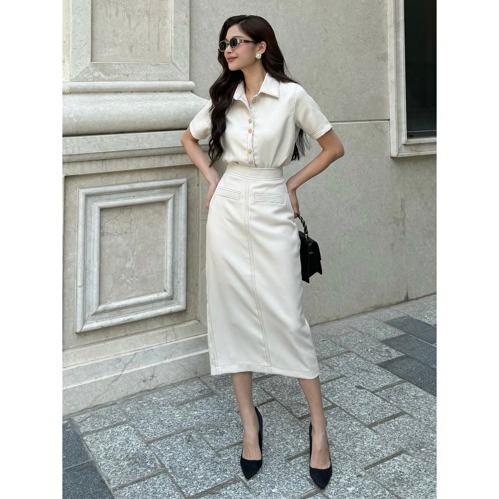 Ảnh BBSTORE’S Set Áo Sơ Mi Phối Chân Váy Suông Dài Thanh Lịch - K3265 4
