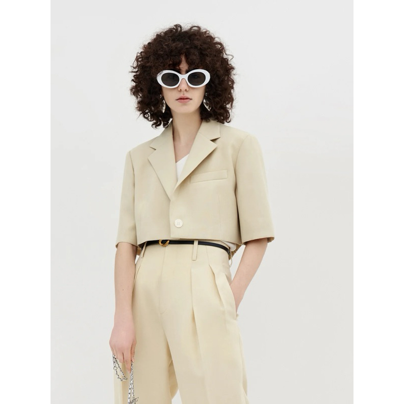 Áo blazer croptop màu be/xanh lá [MAY THEO SỐ ĐO]