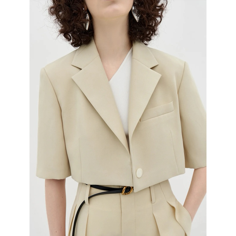 Áo blazer croptop màu be/xanh lá [MAY THEO SỐ ĐO]