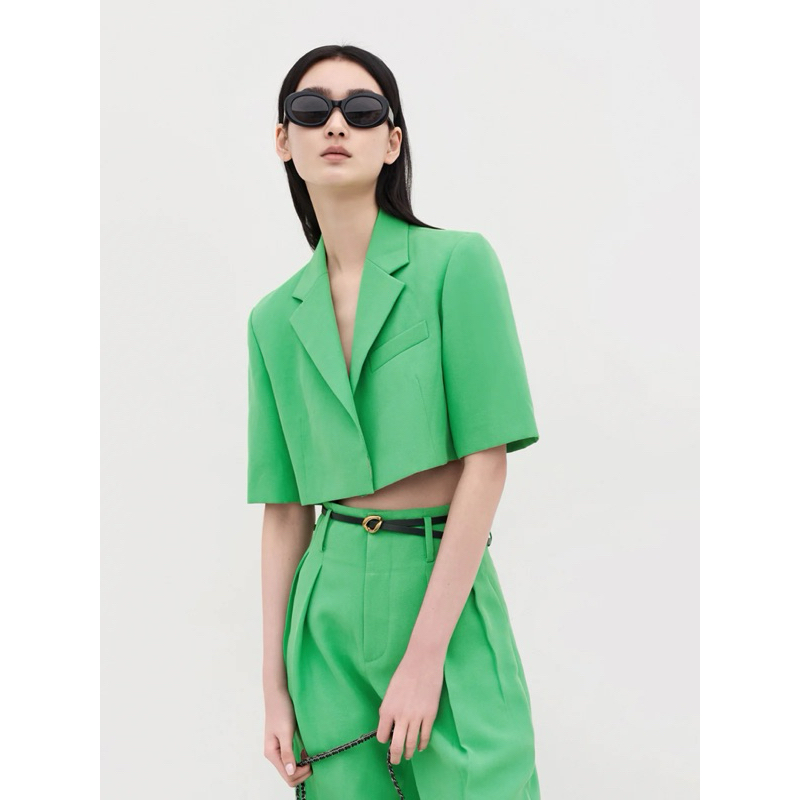 Áo blazer croptop màu be/xanh lá [MAY THEO SỐ ĐO]