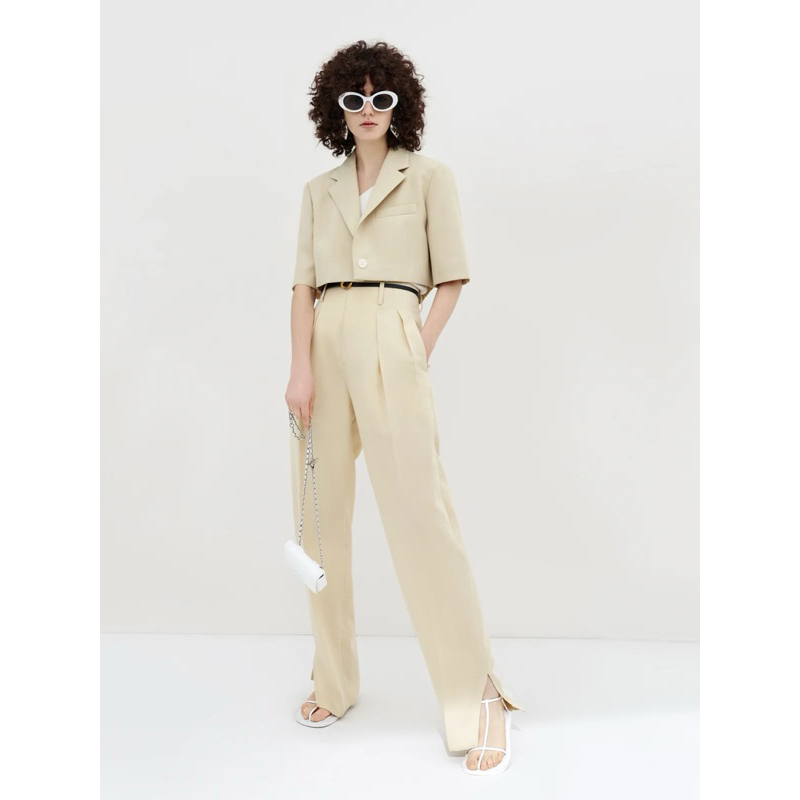 Áo blazer croptop màu be/xanh lá [MAY THEO SỐ ĐO]