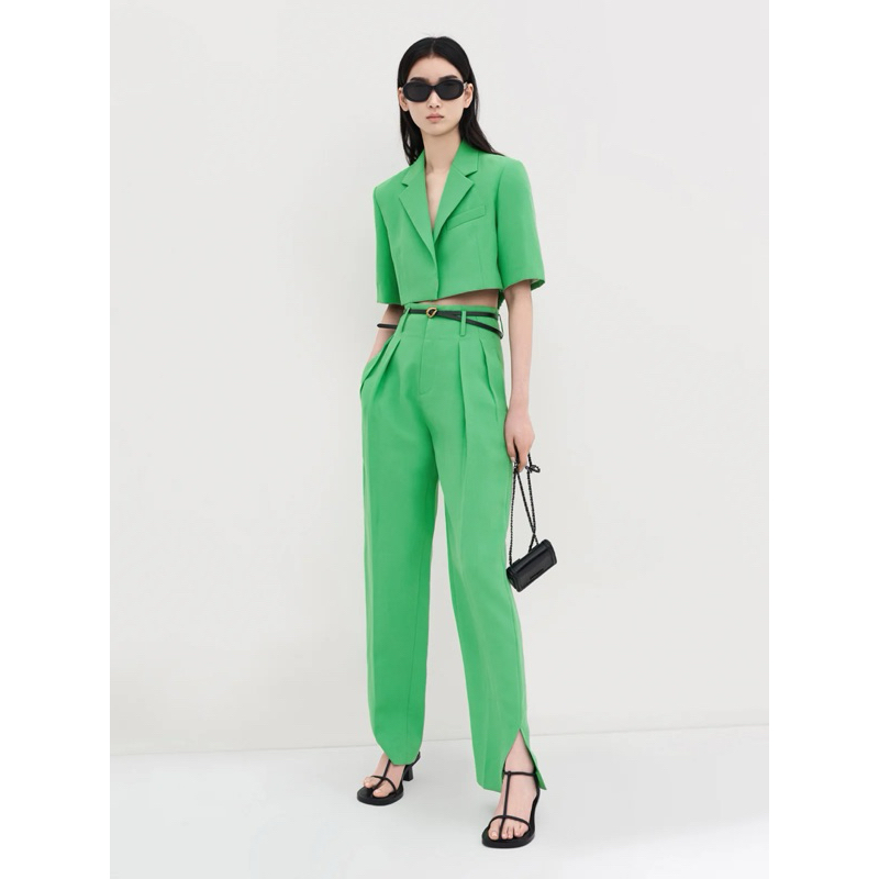 Áo blazer croptop màu be/xanh lá [MAY THEO SỐ ĐO]