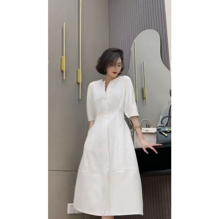 Váy Nữ Dáng Chữ A Cổ V Trượt Hàn Cao Cấp V158