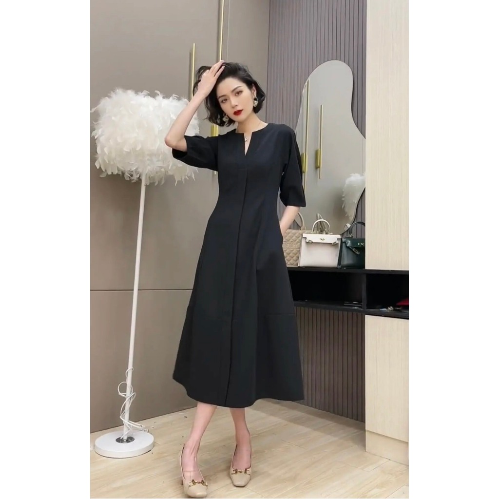 Váy Nữ Dáng Chữ A Cổ V Trượt Hàn Cao Cấp V158