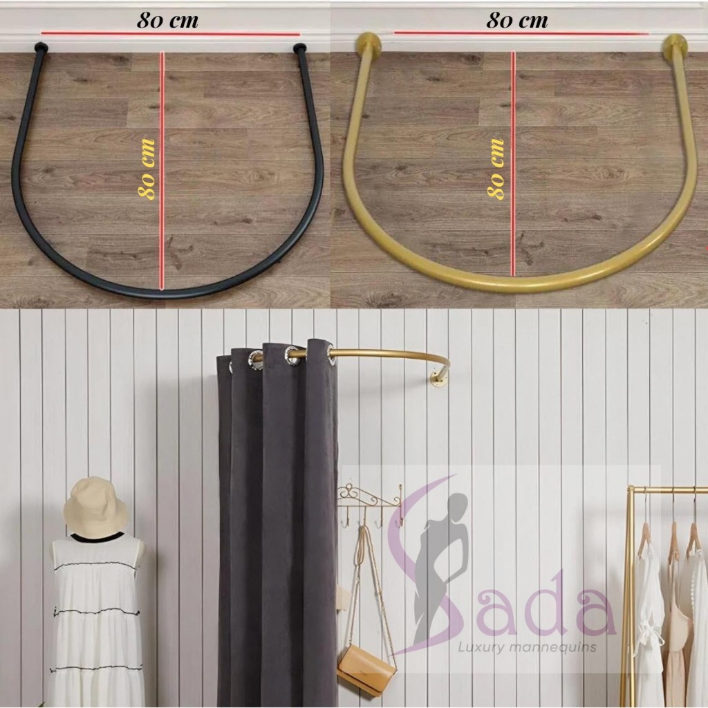 Combo rèm và vòng thử đồ chất liệu Inox và sắt sơn tĩnh điện tặng kèm ...