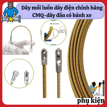 Dây mồi luồn dây điện chính hãng CMQ-dây đầu có bánh xe-thép hợp kim chống gỉ- dây 4mm-Tặng kèm 2 dây thít dây điện