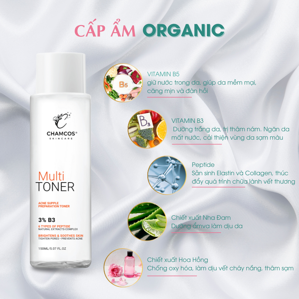 Nước cân bằng Multi Toner Chamcos 150ml cấp ẩm, cân bằng pH, hổ trợ se khít lỗ chân lông