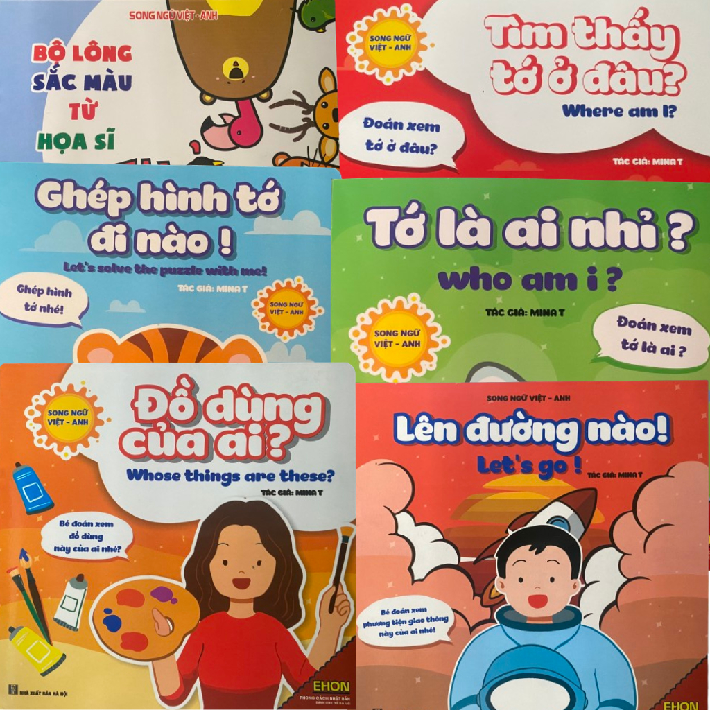 Sách - Combo bộ 6 cuốn Ehon Nhận biết + Bộ lông sắc màu (Song ngữ Việt - Anh)