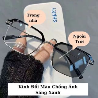 Kính đổi màu nửa gọng nam nữ cao cấp chống ánh sáng xanh, Gọng kính cận thời trang hàn quốc UV K043