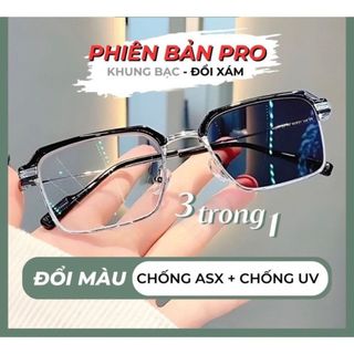Kính đổi màu nửa gọng nam nữ cao cấp chống ánh sáng xanh, Gọng kính cận thời trang hàn quốc UV K043
