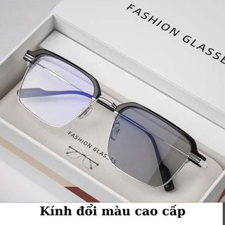 Kính đổi màu nửa gọng nam nữ cao cấp chống ánh sáng xanh, Gọng kính cận thời trang hàn quốc UV K043