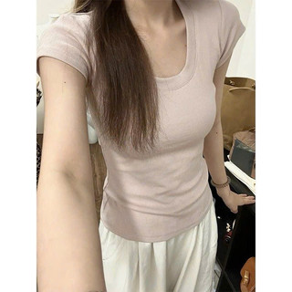 Áo Croptop babytee Cổ Rộng Trơn Tay Ngắn Nữ Tính