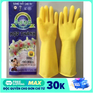 Bịch 10 đôi găng tay cao su Hợp Thành đủ size S-M-L-XL, găng tay rửa bát, rửa chén